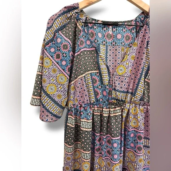 Trina Turk‎ Bohemian Patchwork Geometric Print Lightweight Maxi Midi Dress Sz S - Picture 3 of 9